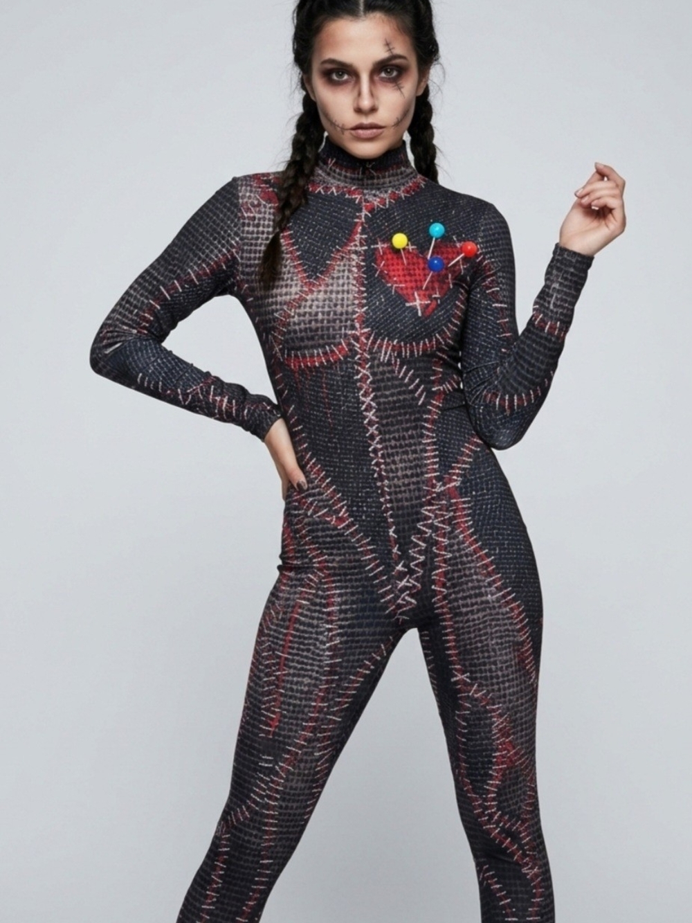 Badinka Dark Voodoo Doll Full Body Suit Size S Costume Goth Stretchy